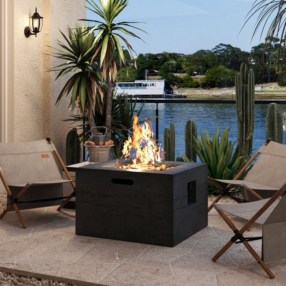 24.02" Square MGO Propane Fire Pit Table – 40,000 BTU Steel Burner, Adjustable Flame, Lava Rocks, Rain Cover for Patio, Backyard, Poolside, Black