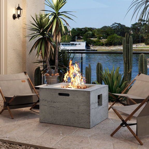 24.02" Square MGO Propane Fire Pit Table – 40,000 BTU Steel Burner, Adjustable Flame, Lava Rocks, Rain Cover for Patio, Backyard, Poolside, Gray