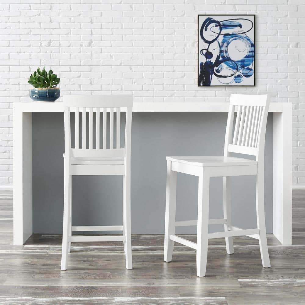 24.02 in. Scottsbury White Wood Counter Stools with Slat Back (Set of 2