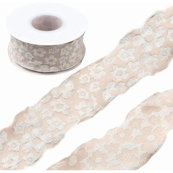 24.05 Yards 1.53 Inch Beige Floral Ribbon Vintage 3D Flowers Pattern Embroidered Decorative with Spool Fabric Trim
