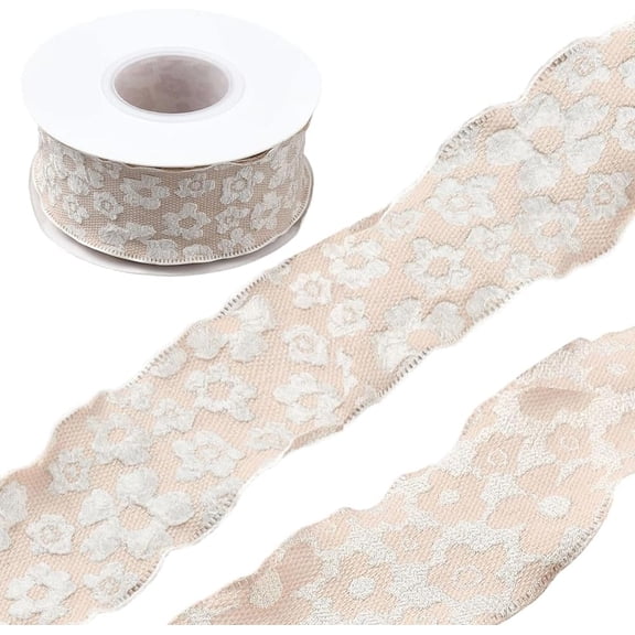24.05 Yards 1.53 Inch Beige Floral Ribbon Vintage 3D Flowers Pattern Embroidered Decorative with Spool Fabric Trim
