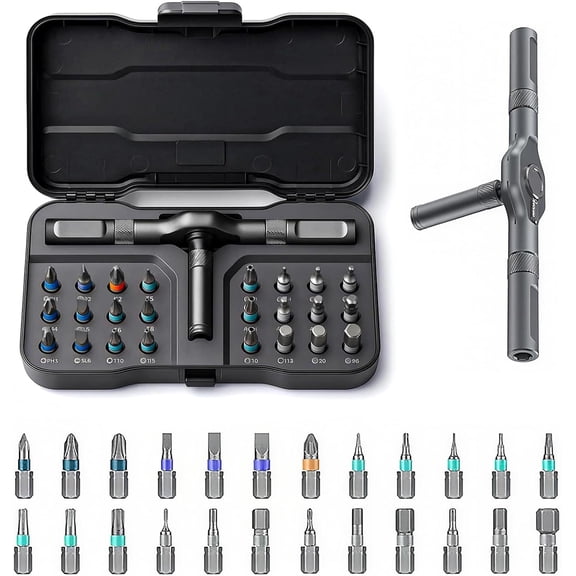 24 in 1 DIY Screwdriver Set, Magnetic Ratchet Screwdriver Set with 24 S2 Steel Bits & Detachable Handle, Precision Repair Tool Kit for Furniture, Electronics, Bicycles, Home