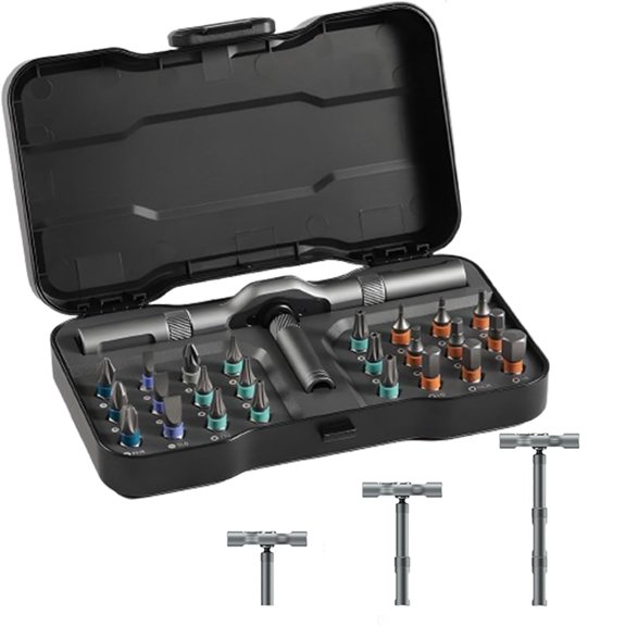 24 in 1 Magnetic Ratchet Screwdriver Set, 58-Tooth Professional Tool with S2 Steel Bits, 3-in-1 Telescopic Handle for Tight Spaces, Precision Kit for DIY, Electronics, Bicycle, Furniture, PC Repair