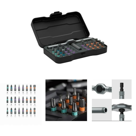 24 in 1 T-Handle Ratchet Screwdriver Bit Set, S2 CR-MO Steel Interchangeable Multi Bits, Compact Portable Storage Case Household Repair Tool Kit for Furniture Electronics Bike Maintenance