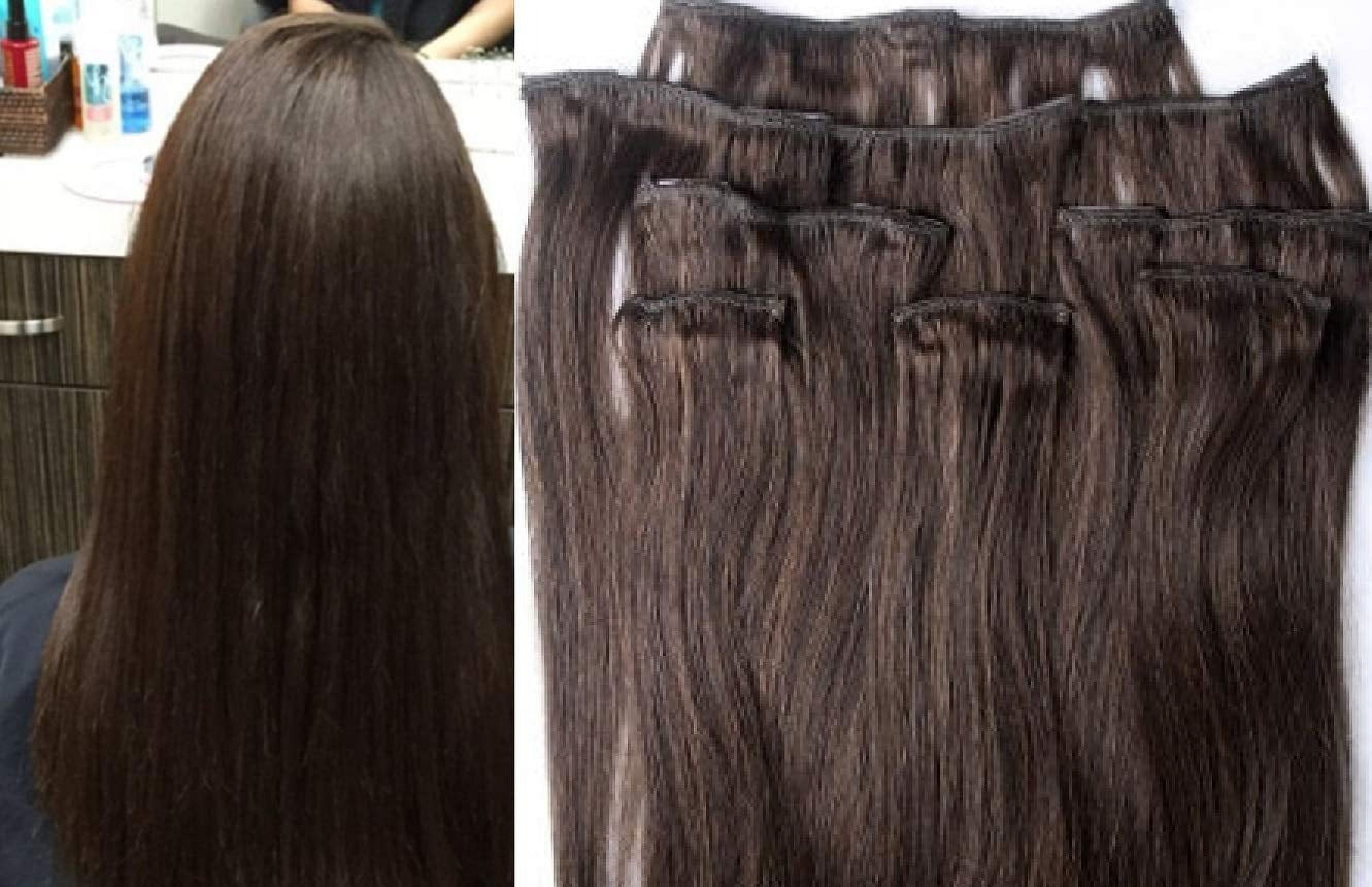 24″ 100% Clip in Human Hair Extensions 7Pcs,14 clips #2 Darkest Brown