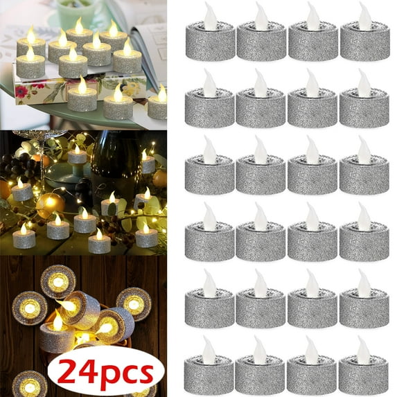 24/12/6 Pieces Glitter Tealights Candles Flameless Votive Candles for Valentine's Day Table Wedding Part
