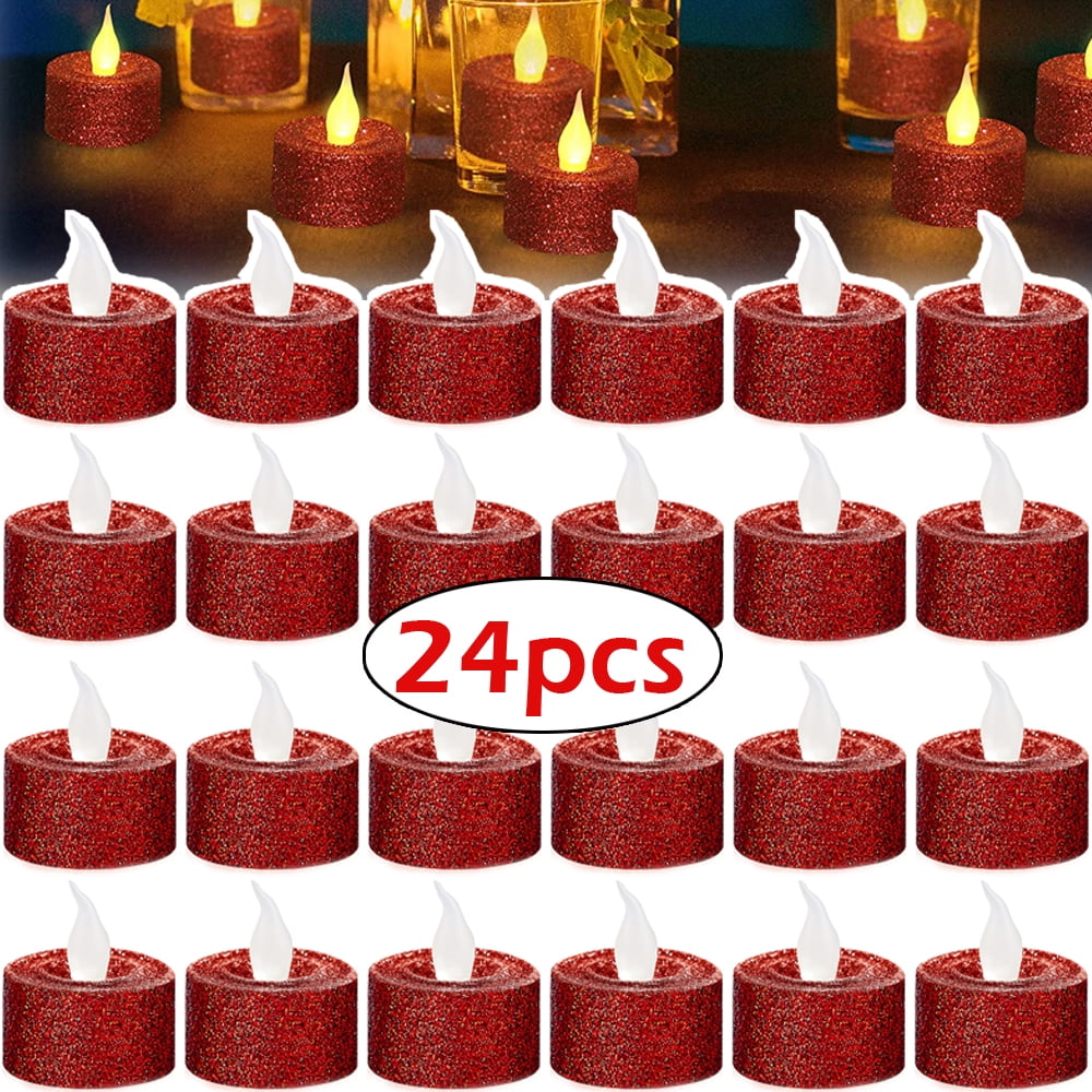 24/12/6 pack Led Tea Light Glitter Candle Light Golden/red/silver Flashing  Electric Fake Candle Battery Powered Flameless Tealight