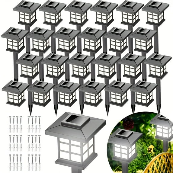 24/12/6 pcs Of 6pcs Of Outdoor Warm Light Solar-charged Outdoor Landscape Garden Lights, Outdoor Solar Lights, Suitable for Paths, Courtyards And Decks..
