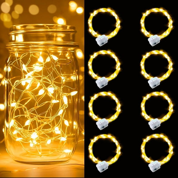 24/12/8 Pack Fairy Lights Battery Operated [3 Modes], 7ft 20 Led Twinkle Lights String Lights Waterproof Bulk Small Mini Silver Wire for Christmas Mason Jars Wedding Table Centerpiece