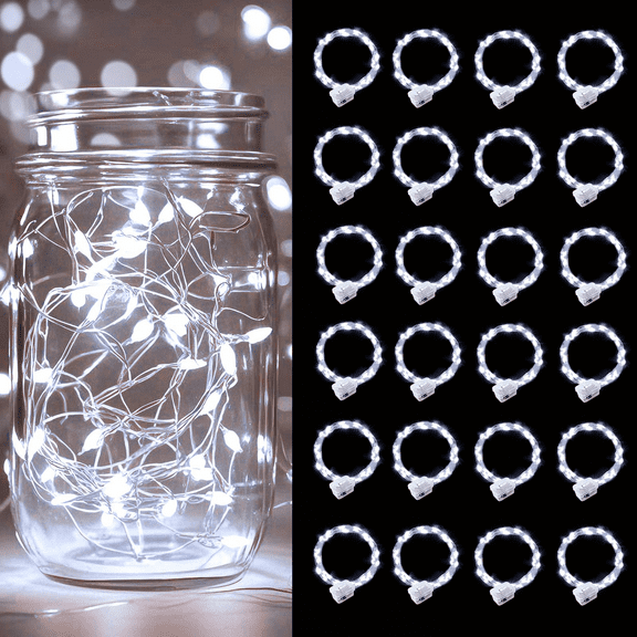 24/12/8 Pack Fairy Lights Battery Operated [3 Modes], 7ft 20 Led Twinkle Lights String Lights Waterproof Bulk Small Mini Silver Wire for Christmas Mason Jars Wedding Table Centerpiece
