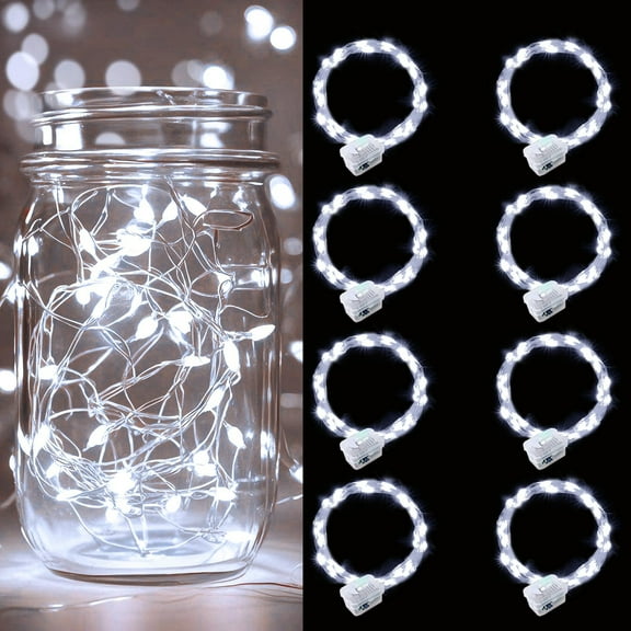 24/12/8 Pack Fairy Lights Battery Operated [3 Modes], 7ft 20 Led Twinkle Lights String Lights Waterproof Bulk Small Mini Silver Wire for Christmas Mason Jars Wedding Table Centerpiece