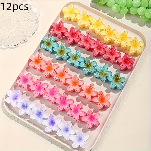 24/12pcs 3Cm/1.18In Spring And Summer Fashion Cute Hair Clip Set, Gradient Color Puff Non-Slip Hair Clip, Small Puff Flower Design Hair Clip, Suitable for to Attend Parties And Other Activities