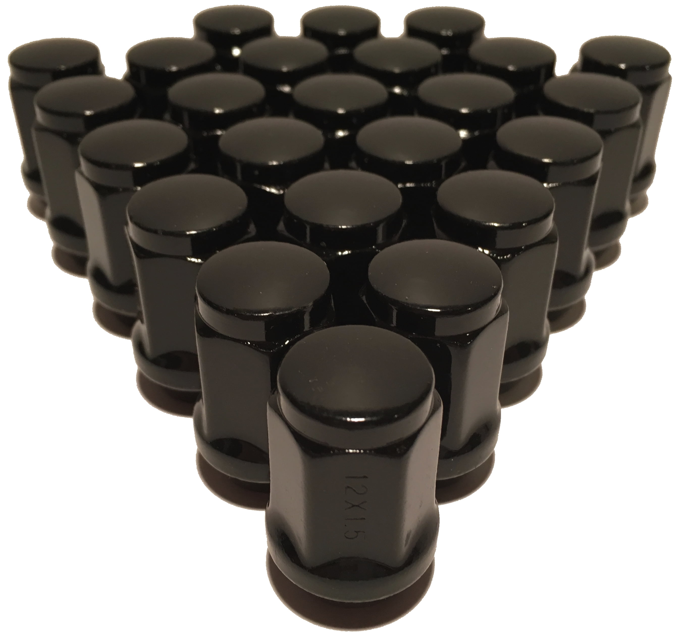 24 12x1.5 Black Bulge Acorn Closed End Cone Seat Lug Nuts 1.38" Tall