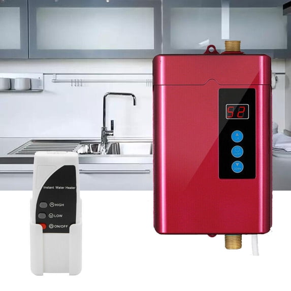 24*13.5*6.5cm Red Rectangular Tankless Water Heater Electric Whole House Instant Hot for Homes Kitchens Apartments