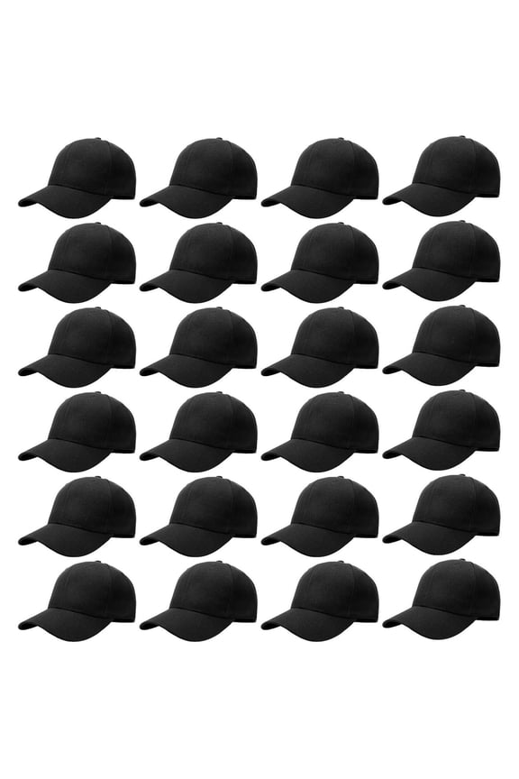24/144 Pack Unisex Baseball Bulk Wholesale Plain Blank Hat Adjustable Size One Size 24-pack Black