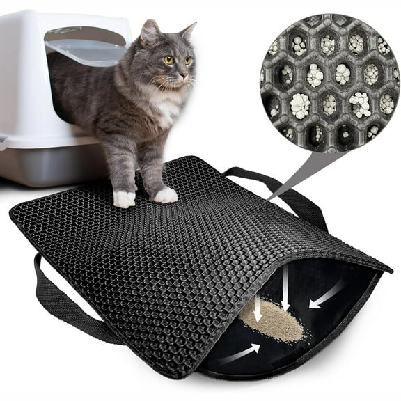 24*15in Cat Litter Mat Cat Litter Trapping Mat, Honeycomb Double Layer Design, Urine and Water Proof Material, Scatter Control, Less WasteEasier to Clean,Washable