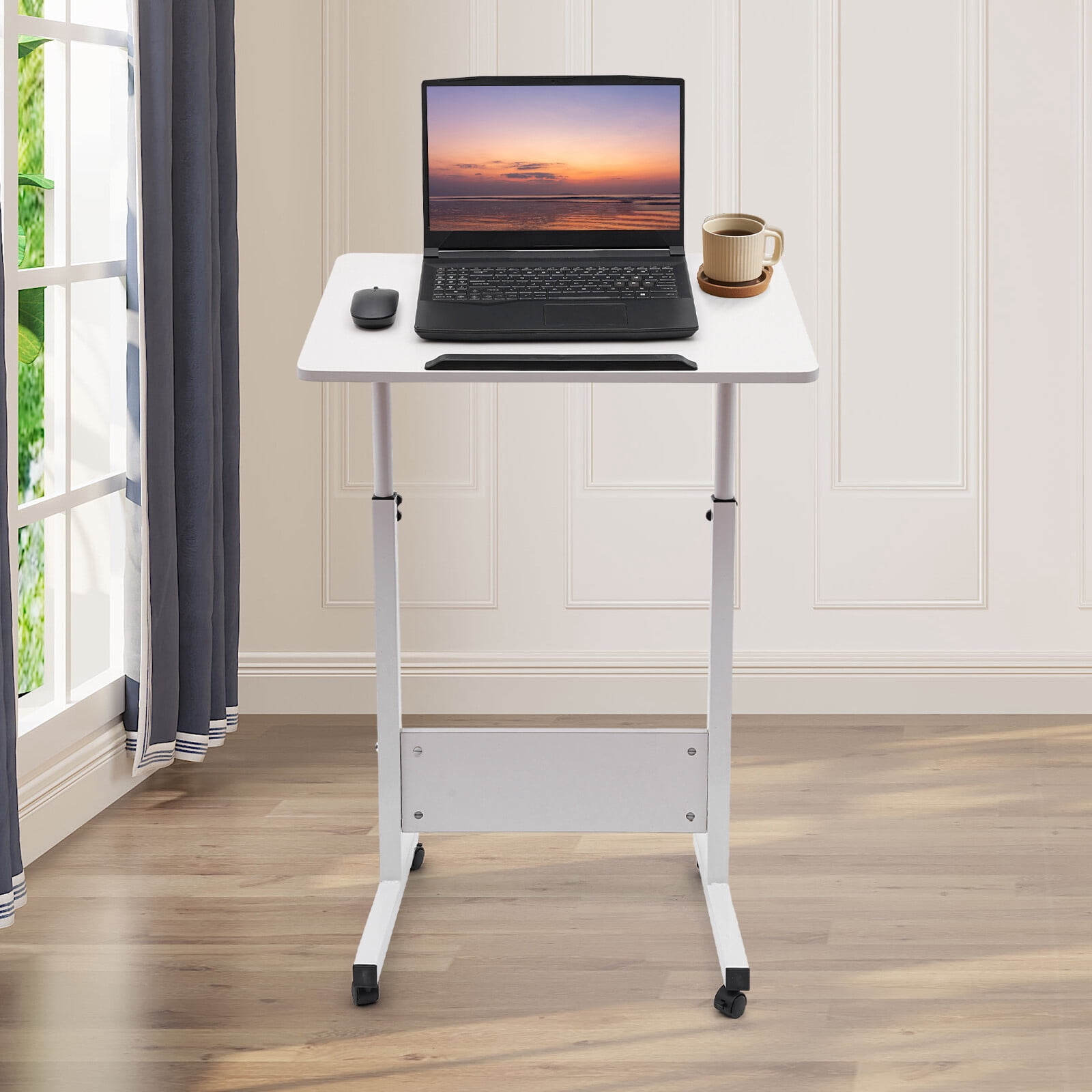 Adjustable Height Standing Desk, Portable Laptop Desk, Rolling Computer Stand For Your Office, Living Room, Lounge, Study, Or Bedroom