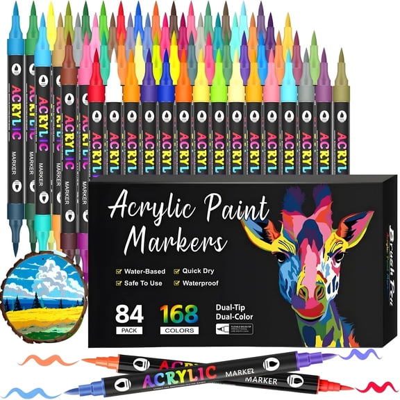 24-168 Colors Professional Art Use Art Brush Marker, Acrylic Paint Markers Dual Tip Coloring Markers for Note taking Planner Calligraphy Drawing,