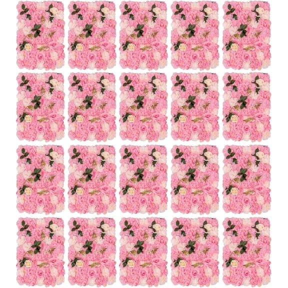 24 * 16in Flower Wall Panel, 20PCs 3D Artificial Flower Wall Background Silk Rose Mat for Wedding Backdrop Decor, Photo Backdrop Floral Wall DIY Arrangement (Dark Pink)