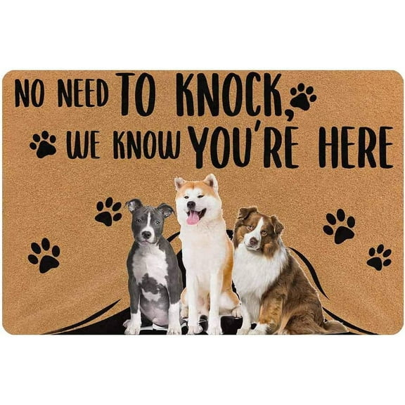 24*16inchesCustom Door Mat, No Need to Knock We Know You are Here Personalized Mat Dog Photo Doormat Floor Rug Indoor Front Entrance Bathroom Living Room Non Slip Decor