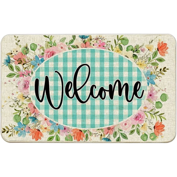 24*16inchesDoor Mat Cute Welcome Norwegian Rosemaling Folk Style Welcome Mats for Front Door Doormat Non Slip Mat for Porch Home Indoor Funny Kitchen Mats