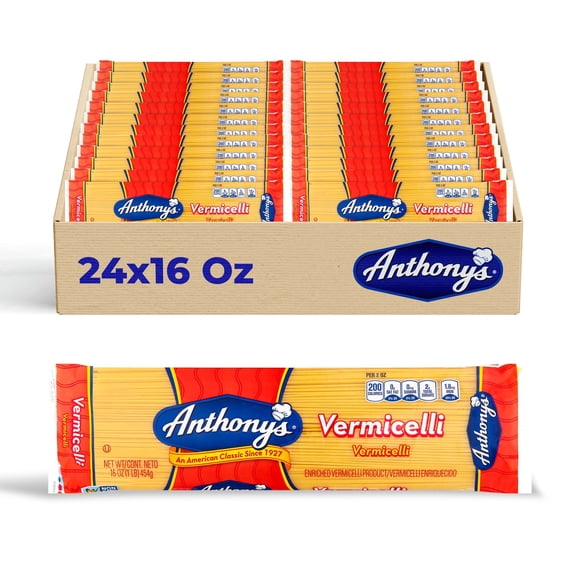 Anthony's Capellini Pasta, 24-Pack (16 oz Each)  Delicate & Thin Italian Pasta for Light Sauces & Gourmet Dishes