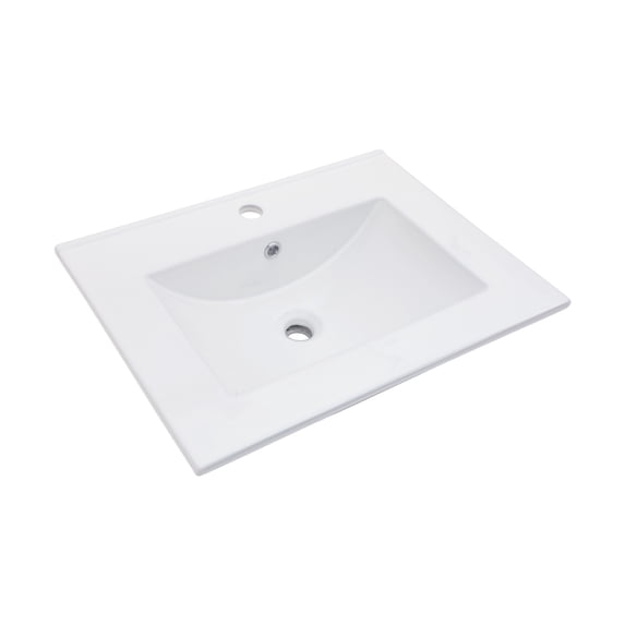 24"×18"×7" White Rectangular Single Vanity Top with 1 Faucet Hole and Overflow