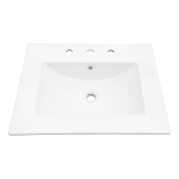 24"×18"×7" White Rectangular Single Vanity Top with 3 Faucet Hole and Overflow