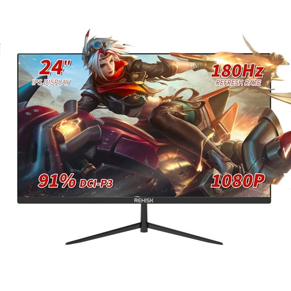 REHISK 24" 180Hz Gaming Computer Monitor FHD 1080P fast 1ms response time FreeSync Compatible G-sync gaming monitors Compatible with HDMI Eye Care Ultra Low-Blue Light