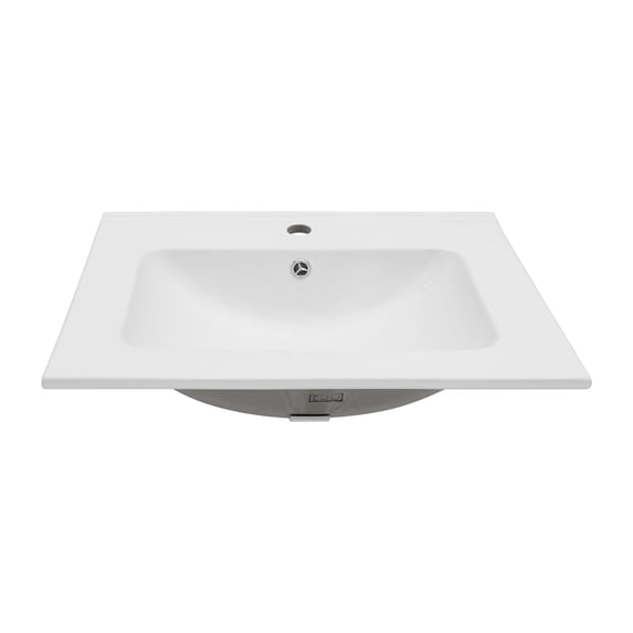 24"×19.7"×7.3" White Rectangular Single Vanity Top with 1 Faucet Hole and Overflow