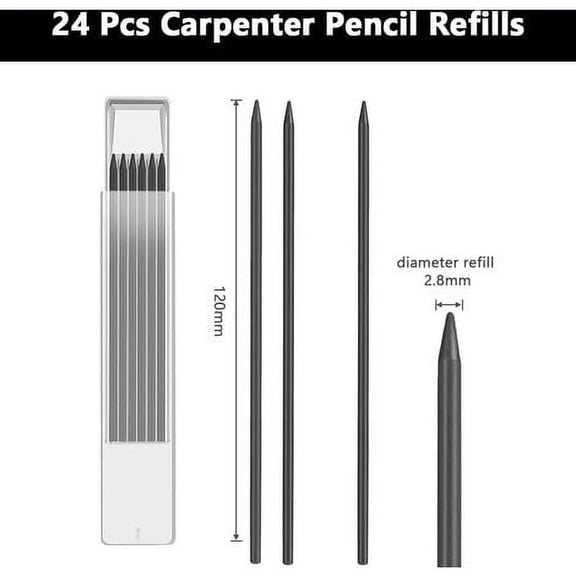 24 2.8mm Leads for Carpenter's Pencil, Solid Carpenter Pencil Refills for Building, Solid Deep Hole Marker Construction Replacement Pencil
