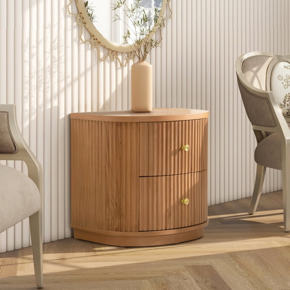 24" 2-Drawer Beech Wood Side Table, Natural Finish / Enhance Décor with Authentic Wood