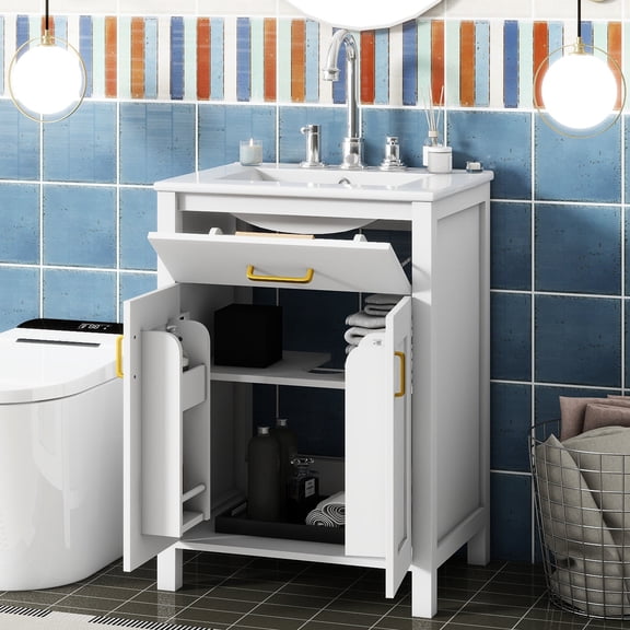 24.2" Width, MDF Side Panels - Soft - Close Doors for Storage - In Bathroom - Elegant Appearance with Sink
