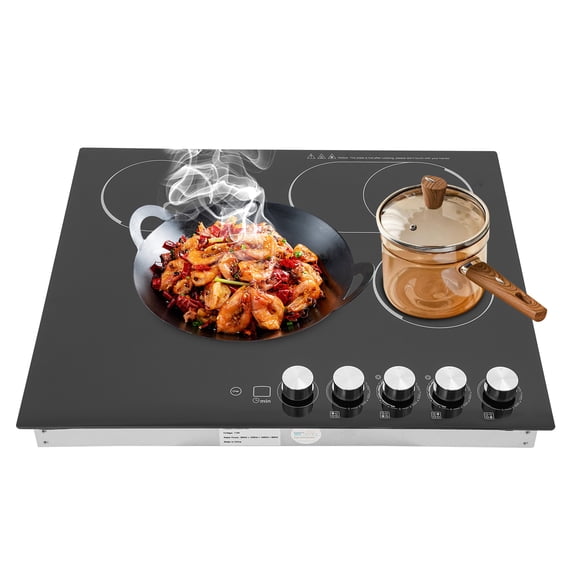 2420 Inch 4 Burner Built-in Ceramic Electric Cooktop, 110V 1200W Knob Control Stove with 0-90 Minutes Timer, Multifunctional Electric Cooking Hob for Home Hotel Restaurant Commercial Kitchen