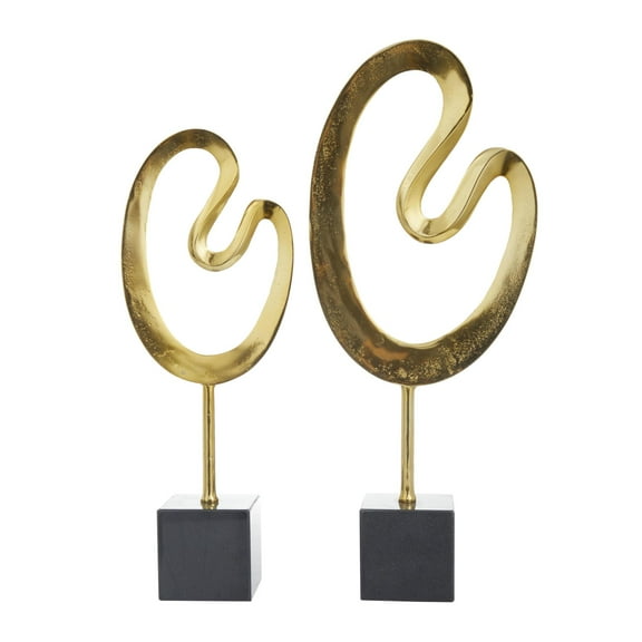 24", 21"H Gold Marble Abstract Sculpture with Black Base, by CosmoLiving by Cosmopolitan (2 Count)