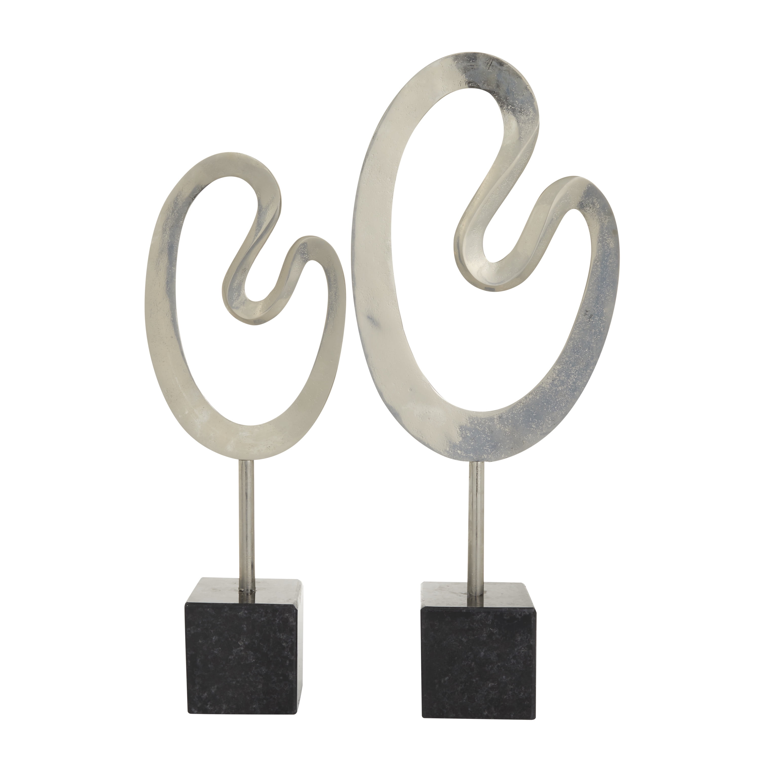 24", 21"H Silver Marble Abstract Sculpture with Black Base, by CosmoLiving by Cosmopolitan (2 Count)