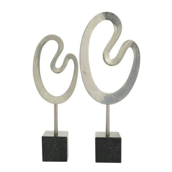 24", 21"H Silver Marble Abstract Sculpture with Black Base, by CosmoLiving by Cosmopolitan (2 Count)