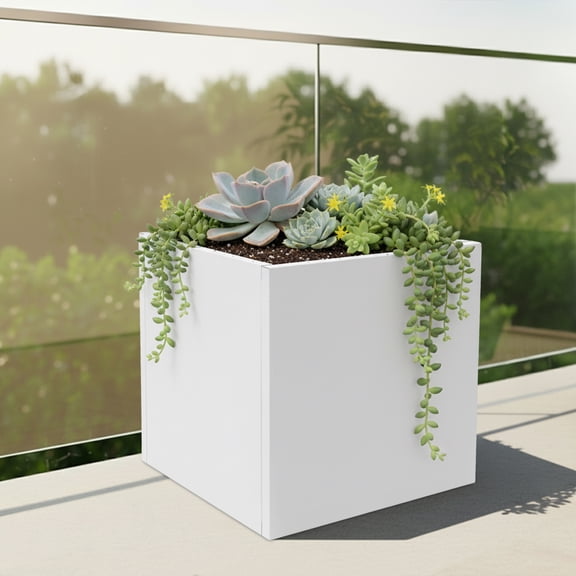 24*24*24in Steel Cube Planter Box, Commercial Square Planters, Residential White Flower Pot, Indoor & Outdoor