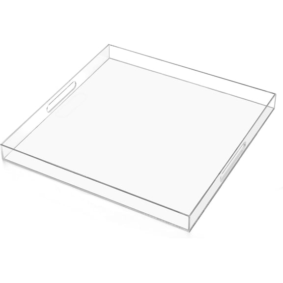 24×24 Inch Oversized Black Acrylic Ottoman Tray, Extra Large Spill-Proof Serving Tray with Handles, Safe Edge Organizer for Coffee Table, Countertop and Daily Use