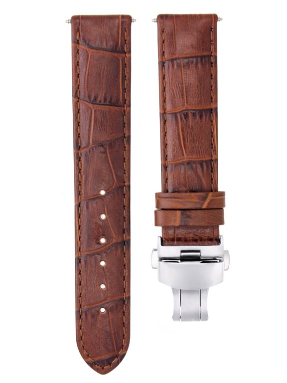 24mm Leather Watch Band Strap, Light Brown, Silver Buckle, Compatible With Baume Mercier Capeland Classima Watch Brown