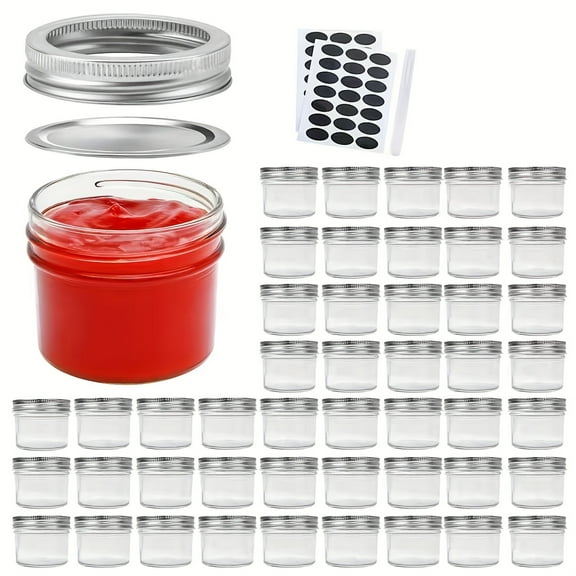 24/25/40/50 Pack 4oz Mason Jars with Silver Lids - Canning Jars for Kitchen Storage, Jam, Honey, Wedding/Shower Favors, Magnetic Spice Jars | Local Warehouse