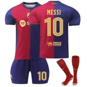 24/25 Barca UEFA Champions Home Soccer Jerseys No.10 M-E-S-SI Adult Kids Shirts Shorts Socks Set