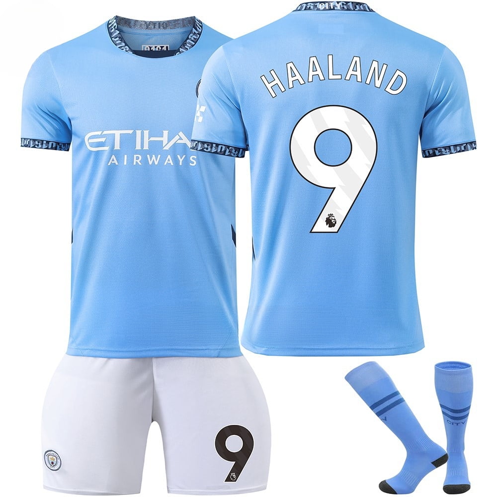 24/25 Man City Home Soccer Activewear No.9 HAALAND Fans Training Football Jerseys Kits For Kids And Adult