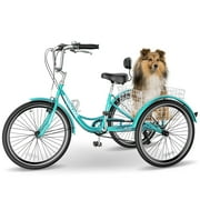 24/26 Adult Tricycles for Women, Men with Big Basket, 7 Speed 3 Wheel Bikes for Adults, Low-Step Through Frame Tricycle for Adults Seniors, Stable and Safe