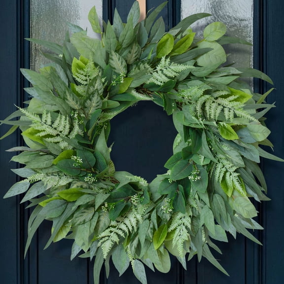 24-26 Inch Artificial Eucalyptus Wreath for Front Door - All Season UV Resistant & Weatherproof Hanging Decor, Spring Summer Fall Winter Greenery Wreath for Porch, Window, Holiday, Indoor Outdoor Use