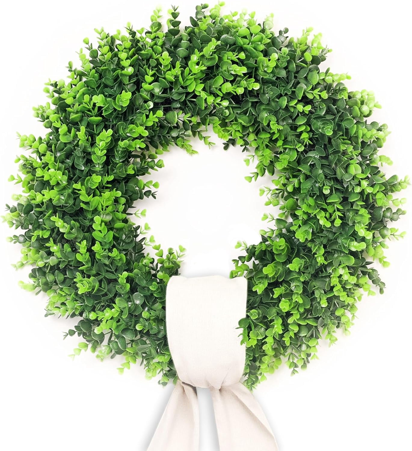 24-26'' Large Boxwood Wreath for Front Door, Porch, Window - Foldable Greenery Boxwood Wreaths for Farmhouse Wedding Indoor Outdoor Decor - Spring, Summer, Fall, All Seasons (with Sash)