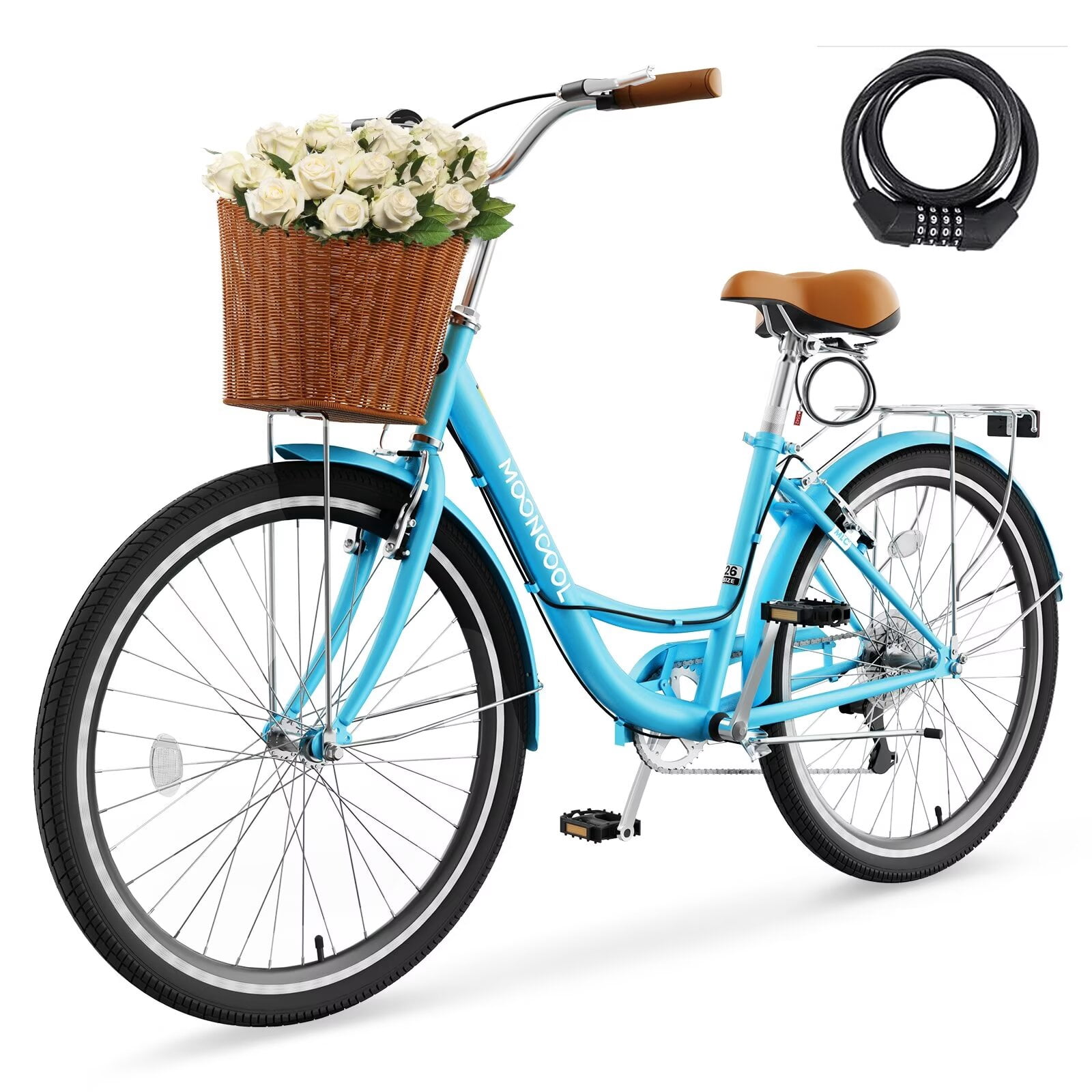 Ktaxon 24″ Cruiser Bike for Women – 7-Speed Step-Through with Basket