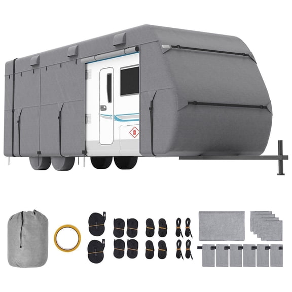 24-27 ft RV Camper Cover Waterproof Windproof Rip Stop 4 Layer Non Woven Fabric with Storage Bag Repair Patches Straps Tire Covers