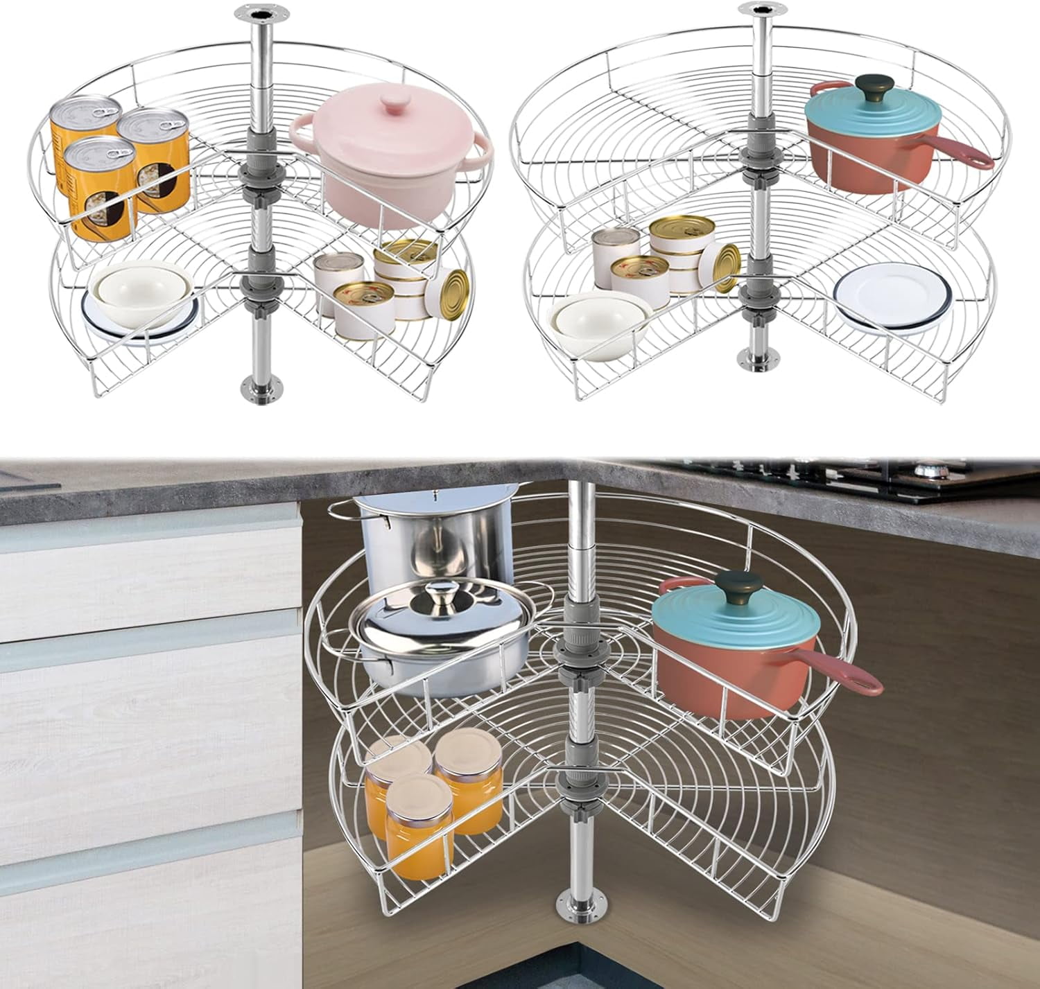 24/28'' 2 Tier Lazy Kitchen Base Cabinet Corner Organizer, 270 ...