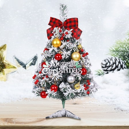 24"/2FT Mini Christmas Tree Tabletop Set with Clear LED Lights, Artificial Mini Christmas Tree with Star Treetop and Hanging Ornaments, Best DIY Xmas Decorations